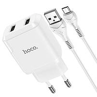 Мережевий зарядний пристрій Hoco N7 Speedy Dual port + кабель Micro-USB White, фото 3
