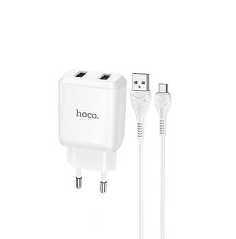 Мережевий зарядний пристрій Hoco N7 Speedy Dual port + кабель Micro-USB White