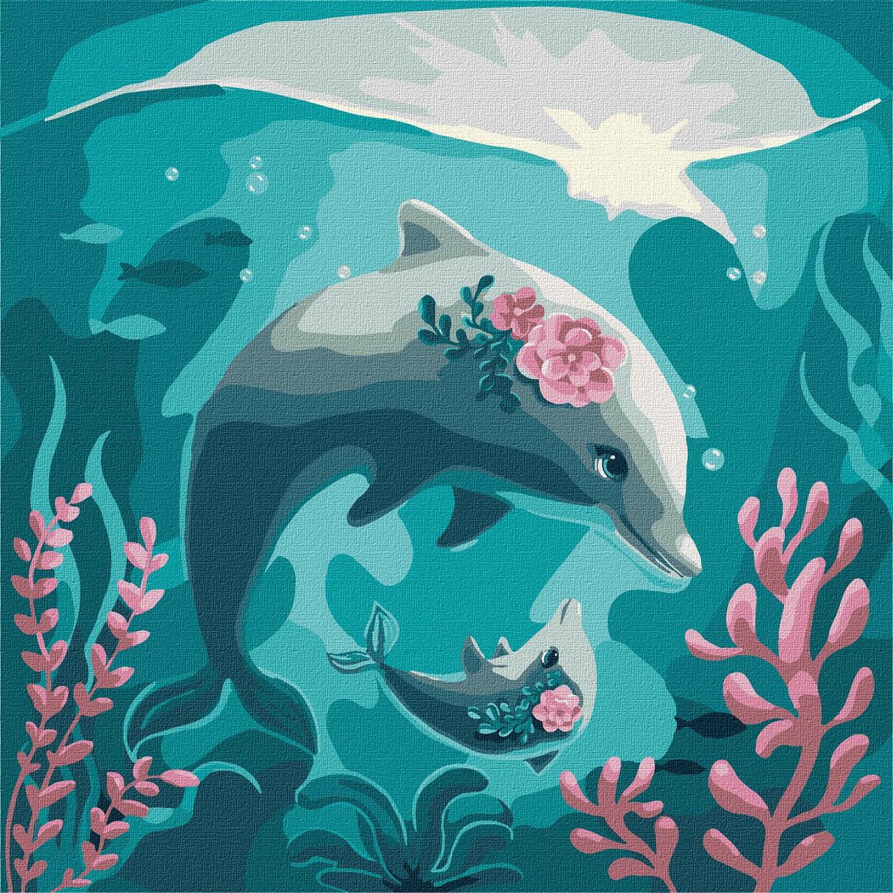 Картина за номерами Морська прогулянка дельфінчика з його мамою 30*30 см Ідейка KHO 4367, фото 1