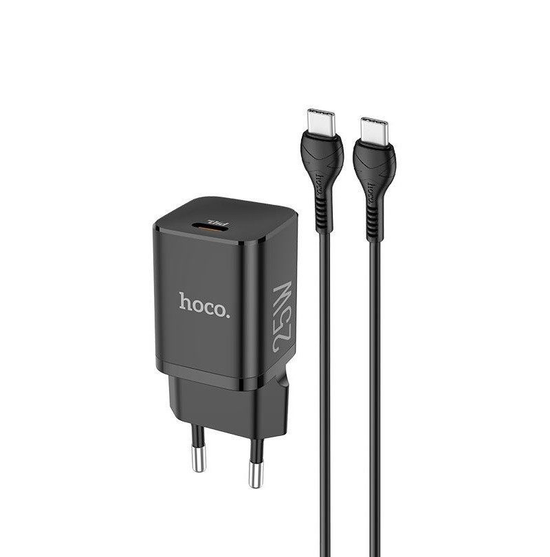 Мережевий зарядний пристрій Hoco N19 Rigorous PD25W и кабель Type C - Type C Black