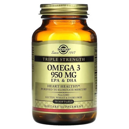 Омега-3 (950 мг), Solgar Omega-3 EPA & DHA Triple Strength 950 мг 50 капсул, фото 1