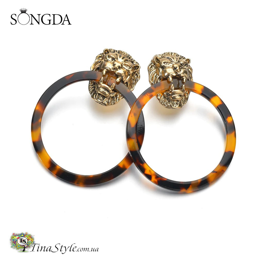 Сережки леопардові круги з левом, леопардовий принтсережки кольца, фото 1