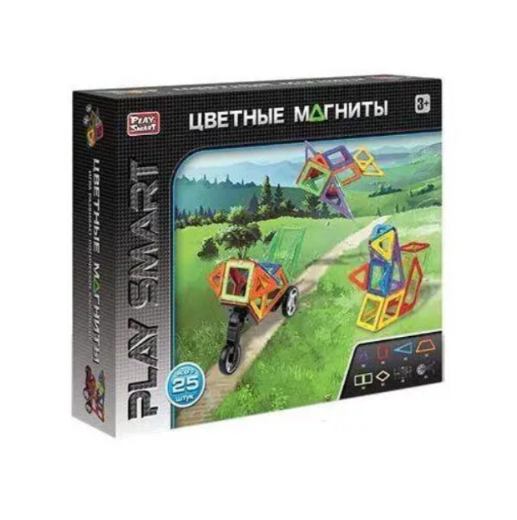 Магнітний конструктор Play Smart Машинки, тваринки, мотоцикли «Кольорові магніти» 25 деталей, 33 моделі (2474), фото 1