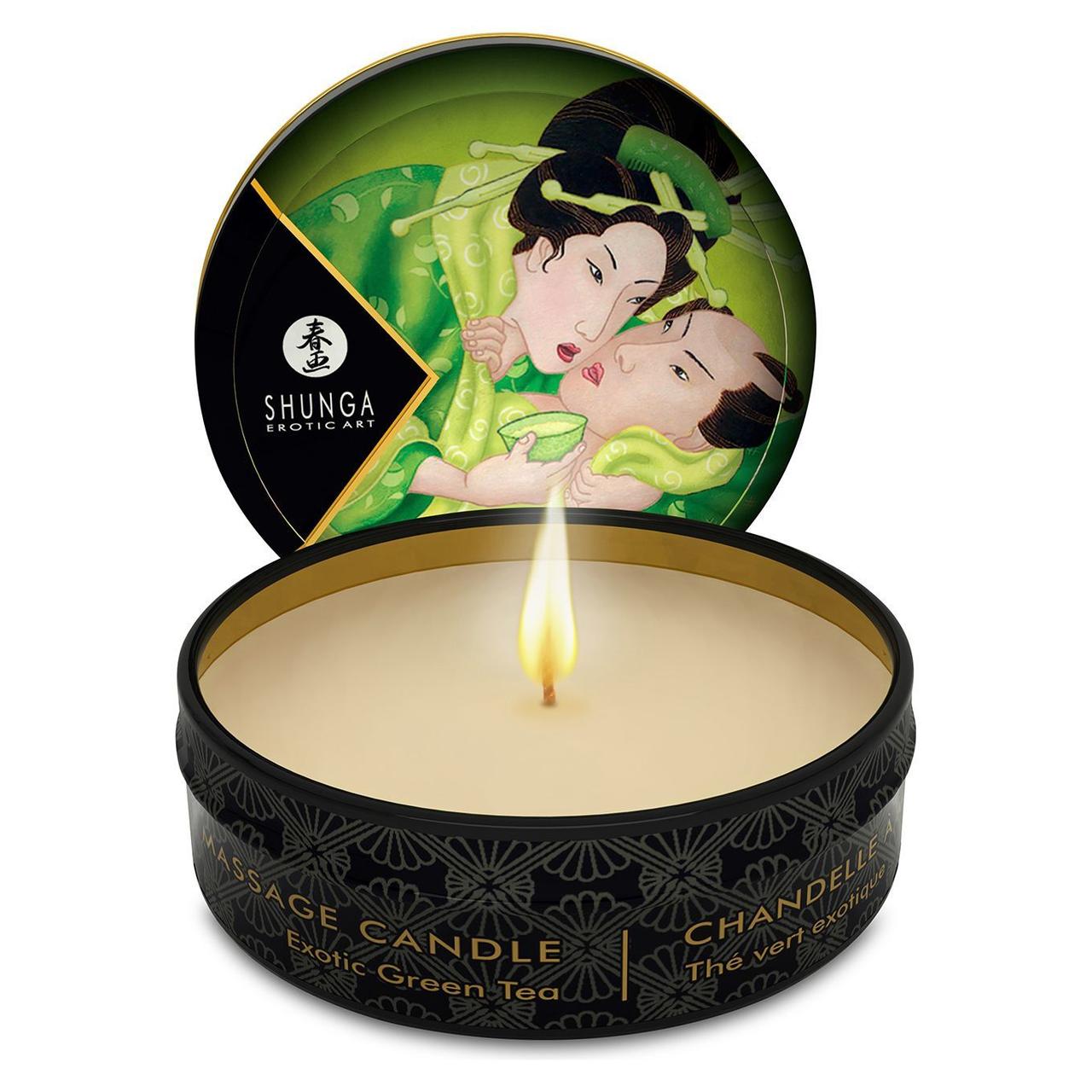 Масажна свічка Shunga Mini Massage Candle – Exotic Green Tea (30 мл) з афродизіаками 18+