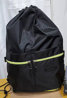 Рюкзак мішок сумка тканинна для змінного взуття на шнурках чорний із салатовим із кишенями спереду Dolly 832