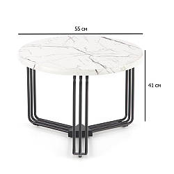 Круглий журнальний столик білий мармур Antica M 55х41 см на чорних сталевих ніжках для невеликої кімнати