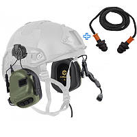 Наушники Активные на каску шлем с гарнитурой Opsmen Earmor M32H Green + Беруши