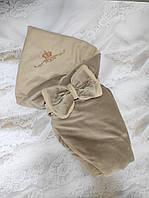 Велюровый конверт одеяло для новорожденных зимний, бежевый