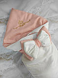 Велюровий конверт ковдра для новонароджених зимовий, білий з персиковим, фото 3