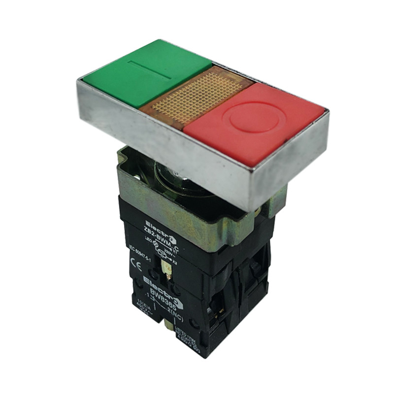 Кнопка PB2-ВW8365, двойная (красная, зеленая), Ø22mm, NO+NC, с подсветкой "Старт/Стоп"