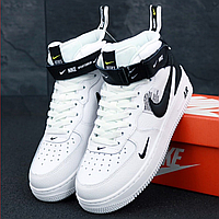 Кроссовки женские и мужские Nike Air Force 1 Mid white black / Найк аир Форс белые черные высокие