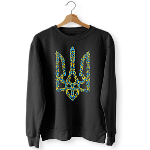 Світшот чорний "Квітучий герб України"