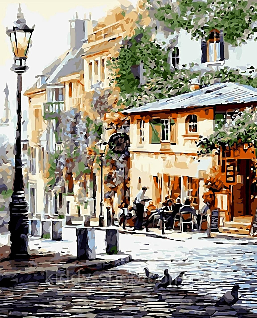 Діамантова вишивка. Картина на підрамнику "Кафе на затишній вуличці", 30х40 см, квадратні стрази, фото 1