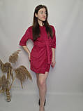 Жіночий велюровий домашній комплект трійка халат футболка шорти малиновий, фото 2