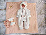 Демісезонний велюровий комбінезон + конверт ковдра з вишивкою для новонароджених, білий з персиковим, фото 7
