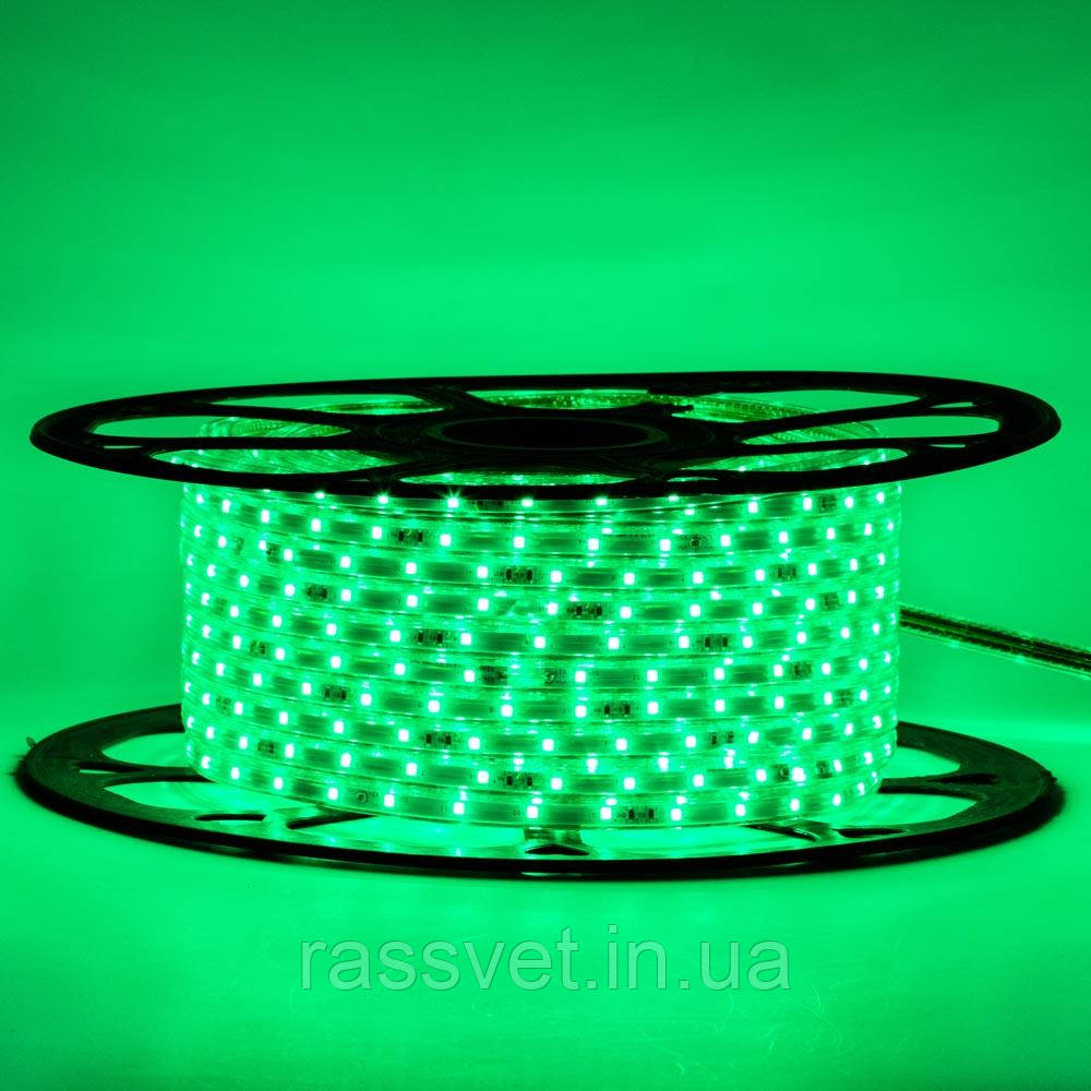 Мигаюча герметична світлодіодна стрічка 220В зелена smd 2835-48 led/м 6 Вт/м