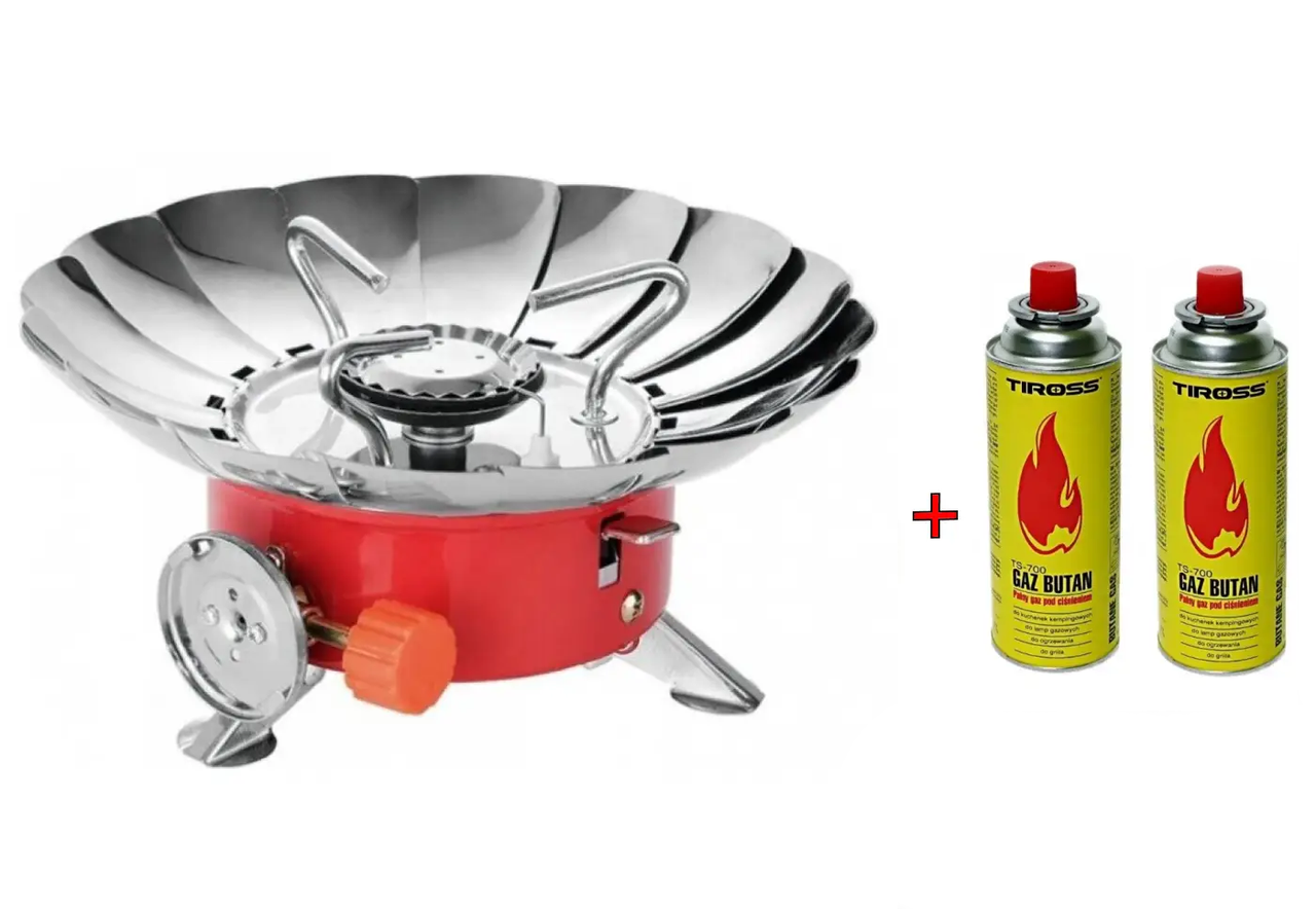 Газовий пальник — пелюстка, туристичний + 2 балончики kitchen pro, фото 1
