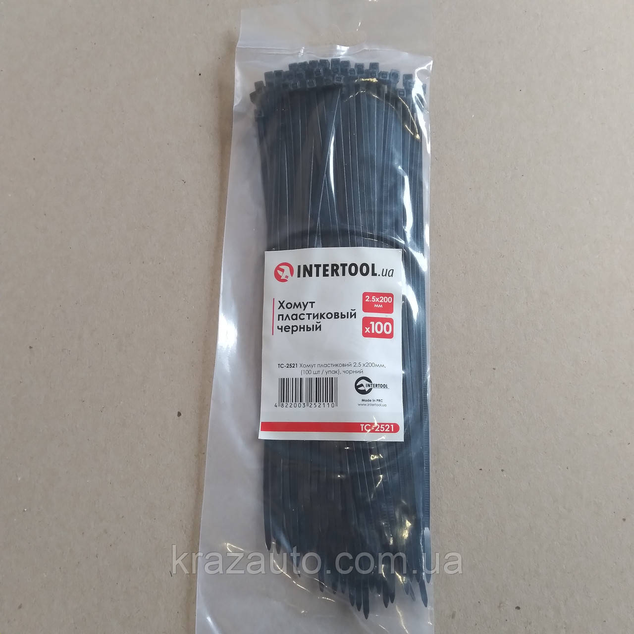 Хомут пластиковий 2,5x200 мм, (100 шт./пач.), чорний INTERTOOL TC-2521