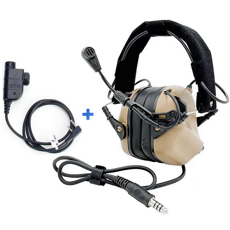 Навушники Активні з гарнітурою Earmor M32 Coyote TAN + Тангента PTT ZP125, фото 1