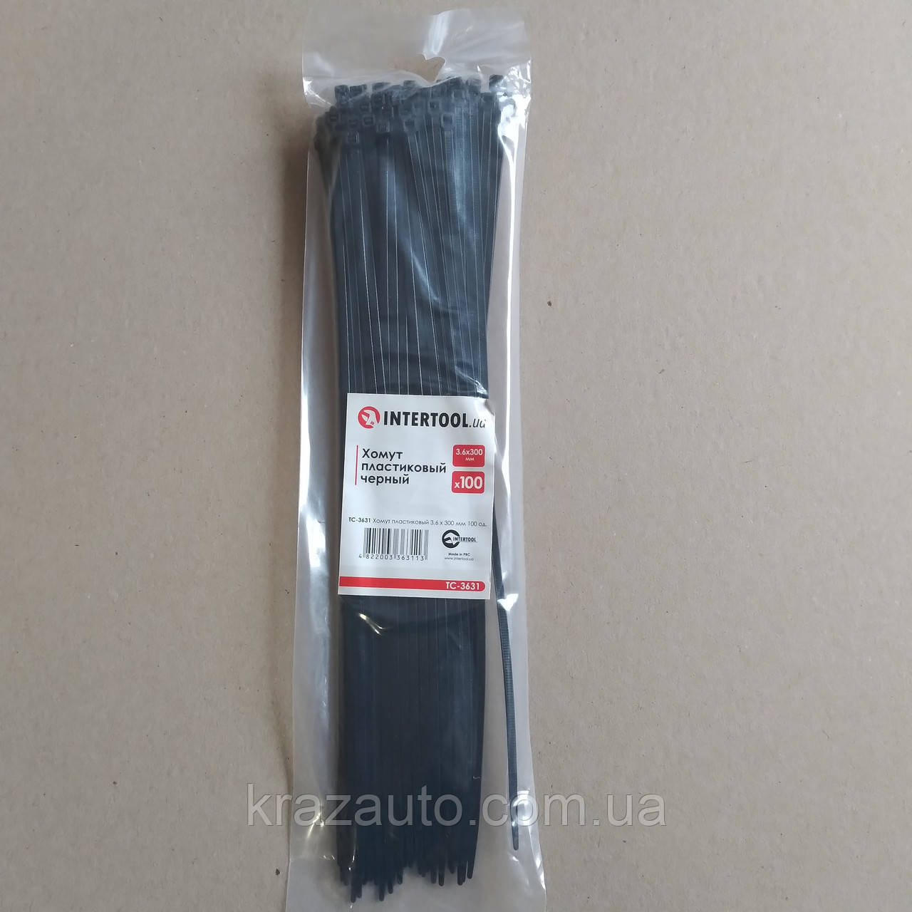 Хомут пластиковий 3,6x300 мм, (100 шт./паста), чорний INTERTOOL TC-3631