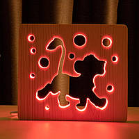 Світильник нічник ArtEco Light з дерева LED "Веселе левеня" з пультом та регулюванням кольору, RGB