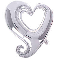 Фольгированный шар Сердце вензель серебро 30 дюймов
