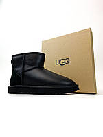 Чорні шкіряні уги UGG Classic II Mini Black Leather (класичні 100% овчина всередині) 39