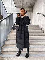 Женское зимнее удлиненное пальто одеяло оверсайз из плащевки черное