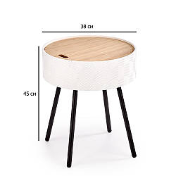 Біло-чорний журнальний столик зі знімною стільницею Aura 38х45 см на сталевих ніжках для маленької кімнати