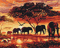 Картина за номерами Слони в савані Африка Картини в цифрах тварини полотно на дерев'яному підрамнику 40х50см Brushme BS5189