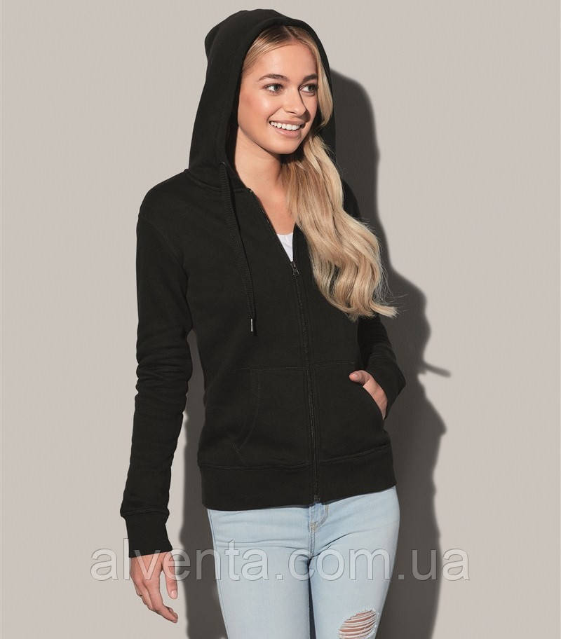 Худі з капюшоном жіноче на блискавці чорне (підкладка фліс)
