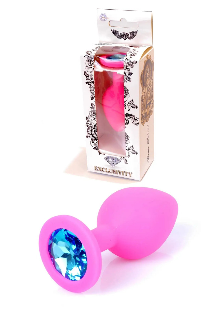 Анальна пробка з блакитним кристалом Plug-Jewellery Pink Silicon PLUG Medium- Light Blue Diamond, фото 1