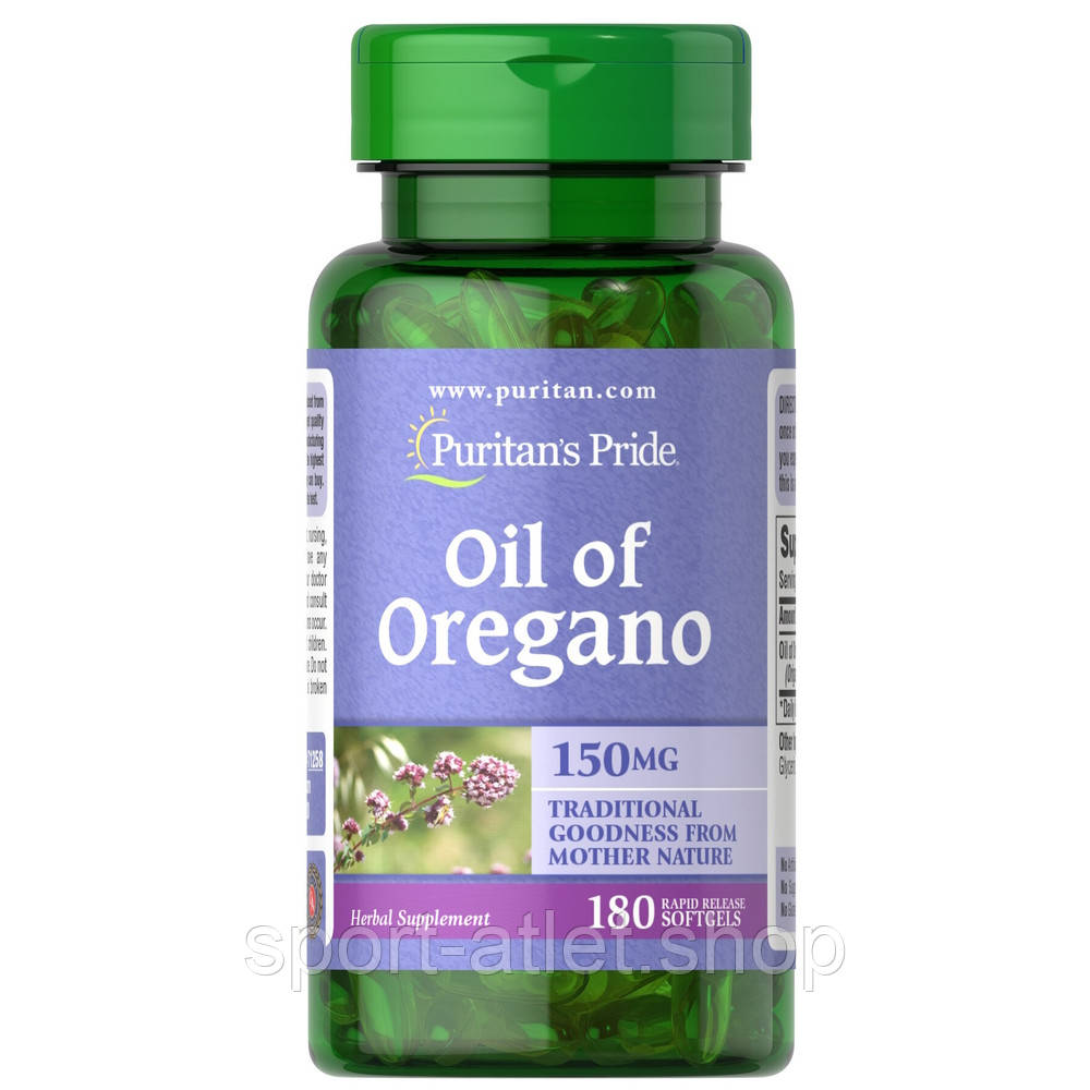 Натуральна добавка Puritan's Pride Oil of Oregano 150 mg, 180 капсул, фото 1