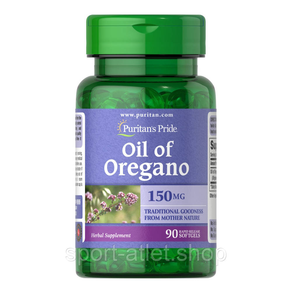 Натуральна добавка Puritan's Pride Oil of Oregano 150 mg, 90 капсул, фото 1