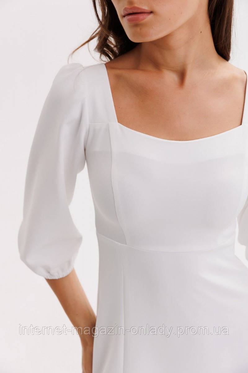 Купить Белое классическое платье с квадратным вырезом на длинный рукав ...