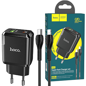 Швидке заряджання 20W HOCO N5 Favor 1xUSB/1xType-C з кабелем Type-C to Apple Lightning Black