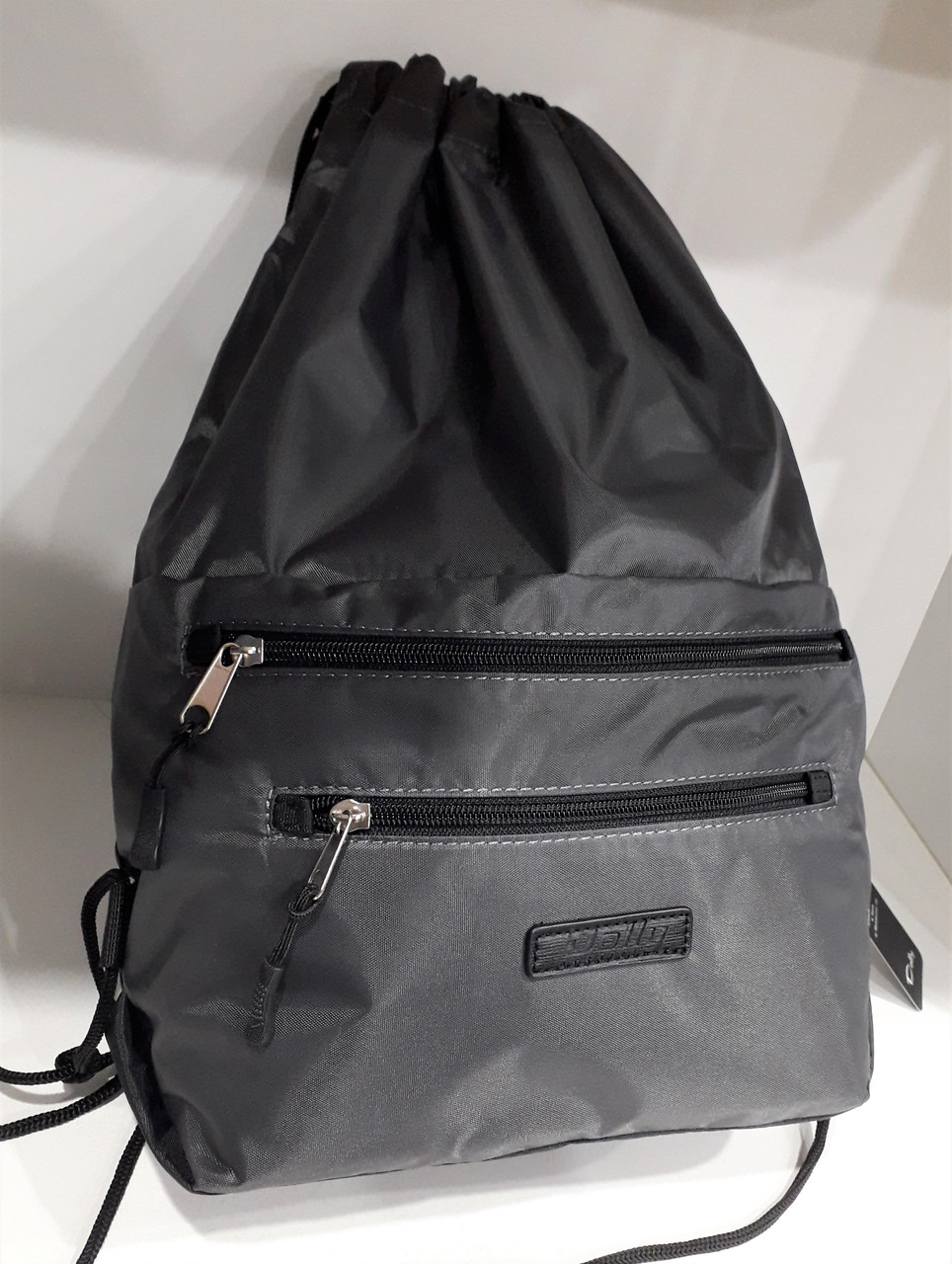 Рюкзак сумка-мішок тканинний сірий легкий для змінного взуття в школу на шнурках із кишенями Dolly 833