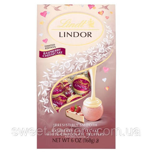 Цукерки Lindt Lindor Raspberry Cheesecake Білий шоколад 168 g УЦЕНКА