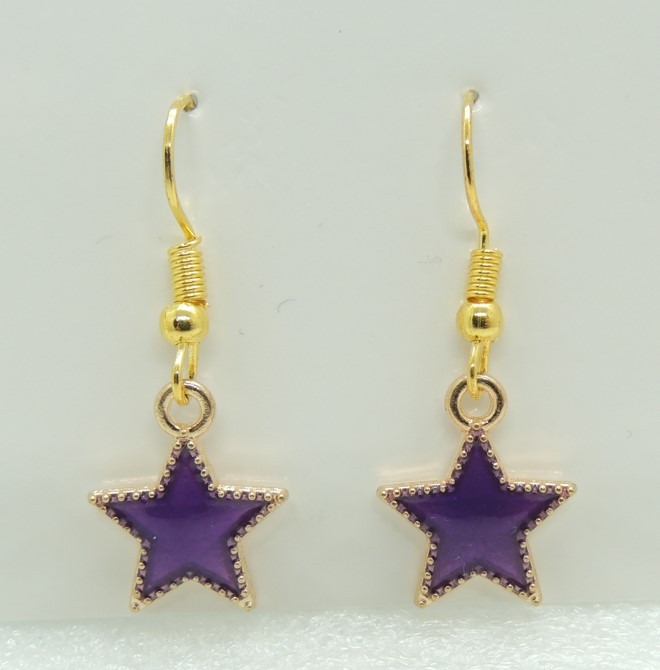 Сережки Liresmina Jewelry сережки гачок (петля) Фіолетова зірка емаль 3.0 см золотисті