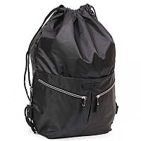 Рюкзак сумка-мішок для змінного взуття в школу тканинний на шнурках із кишенями чорний із сірим Dolly 838