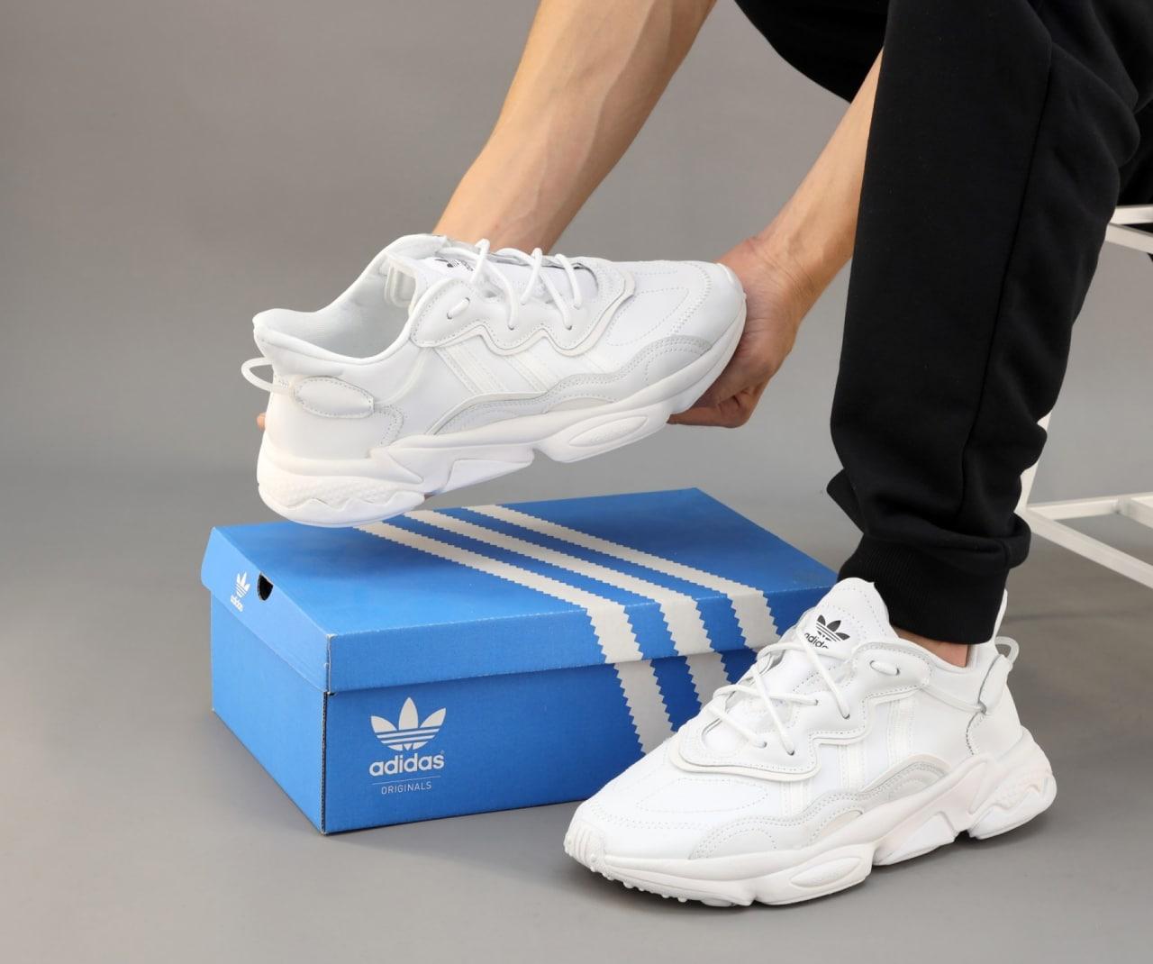 Чоловічі та Жіночі кросівки Adidas Originals Ozweego White (Білі) Взуття Ададас Озвіго шкіряні текстиль весна осінь унісекс