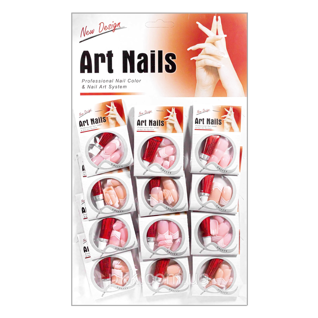 Накладні нігті френч із клеєм Art Nails упаковка 12 штук