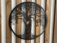 Настенный декор панно картина лофт из металла Дерево Жизни с листьями