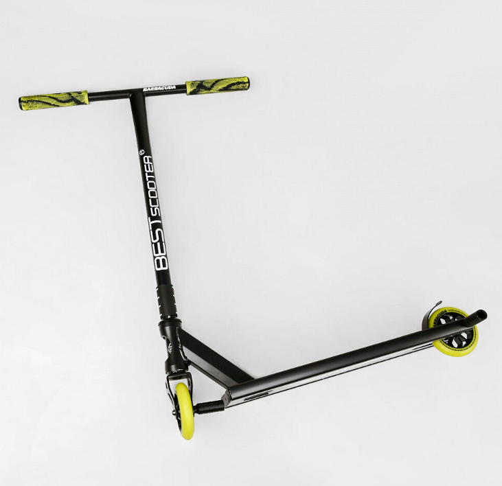 Труковий самокат жовтий Best Scooter Barracuda HIC система пеги алюмінієвий диск та дека колеса PU 110 мм, фото 1