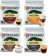 Микс! Кофе в капсулах Tassimo Jacobs Espresso, Caramel, Cappuccino, Crema Тассимо 4 уп