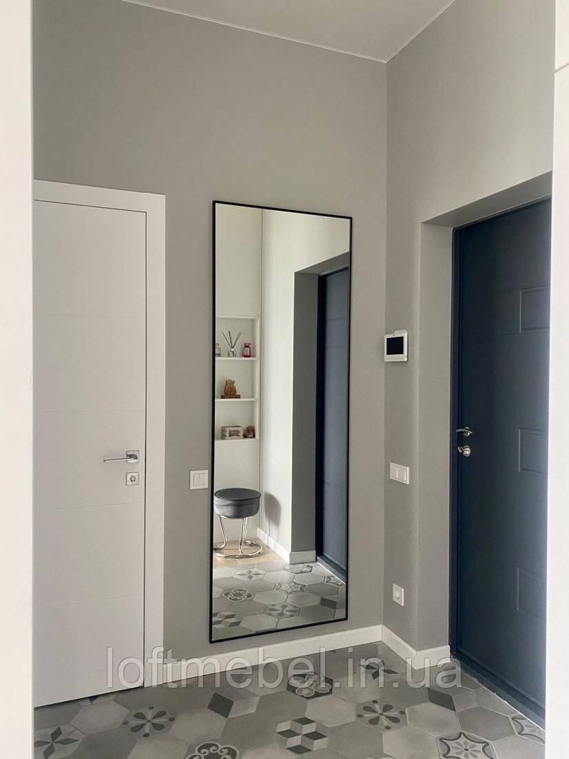 Дзеркало велике настінне в сірій алюмінієвій рамі в повний зріст підлогове 1800х800 мм, фото 1