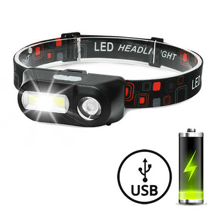 Ліхтар налобний X-Balog BL-1804-XPE+COB універсальний із зарядкою USB, фото 1