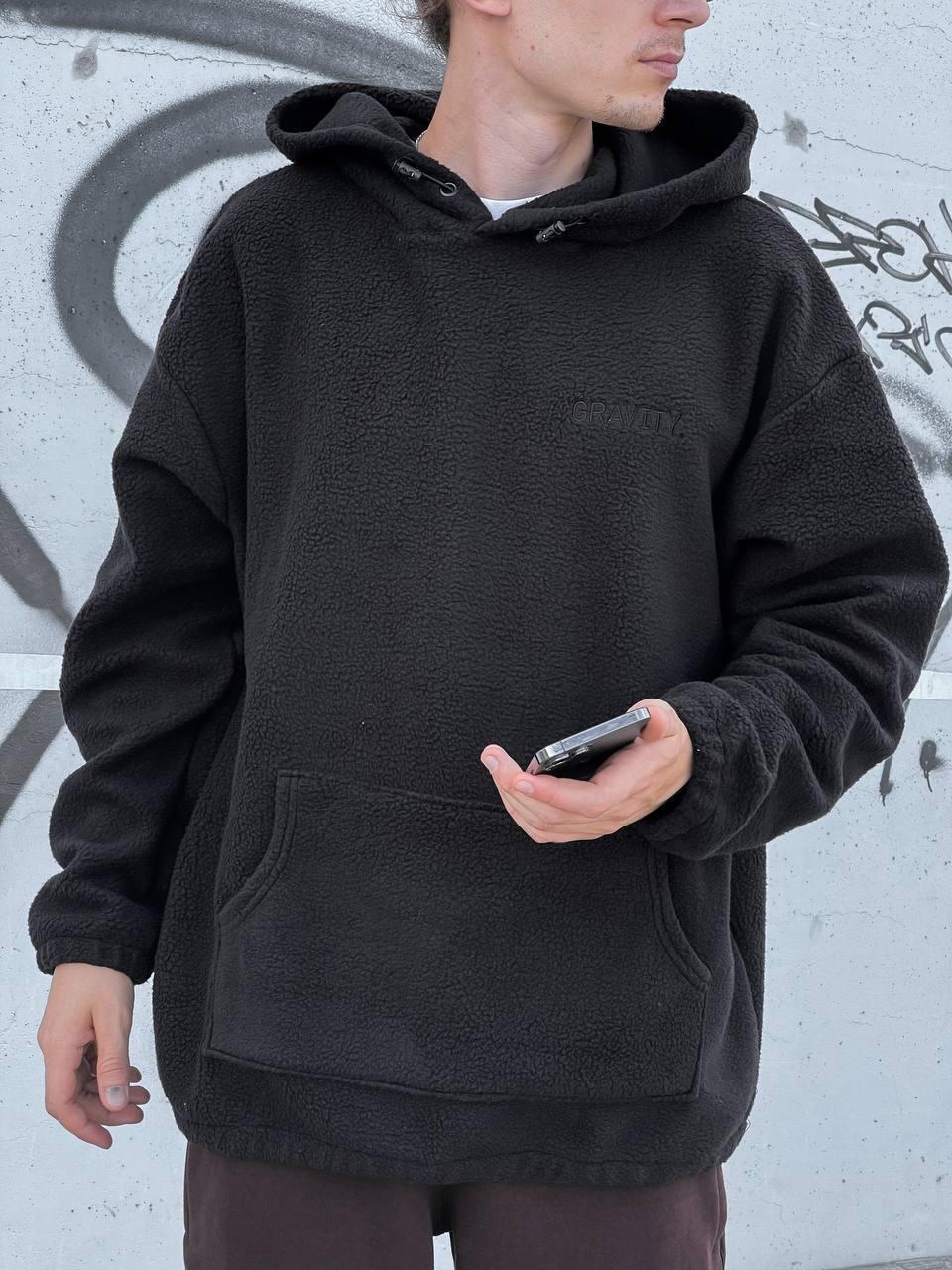 Худі чоловіче оверсайз плюшеве чорне тепле м'яка кофта плюш із капюшоном молодіжна хутряна, фото 1
