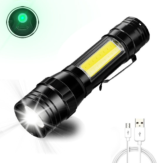 Ручний акумуляторний ліхтар із бічним світлом BL-T6-19 T6+COB, micro USB, з фокусуванням, з кліпсою