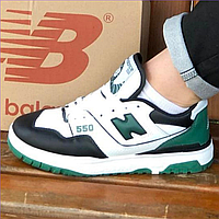 Кроссовки женские и мужские New Balance 550 white black green / Нью Баланс 550 белые черные зеленые